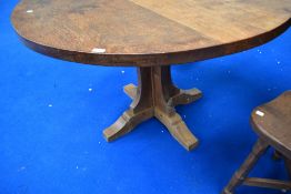 Arts & Crafts, Foxman: Don Craven (Boroughbridge), an English oak circular dining table with adzed