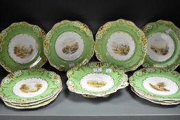 A Victorian Davenport Longport porcelain green-ground dessert service, painted in the manner of
