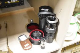 Two vintage camera lenses, including Jessop video wide angle 0.5X hi-resolution, a photo electric