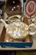 A Victorian Rockingham style teapot, having grey and yellow pattern with gilt heightening and an
