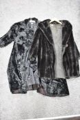 Two vintage coats, fur and faux mole or similar