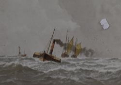 George Stanfield Walters RBA (1838-1924, British), watercolour, Steamer boat in rough sea with