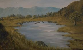 Lou Dobson (20th Century, British), oil on board, two Lake District scenes depicting School Knott