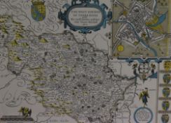 After John Speed (1552-1629), a hand coloured printed map, West Riding of Yorkshire c.1610,