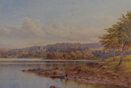 Ebenezer Alfred Warmington (British 1830-1903) watercolour, Wray Castle Windermere from Brackley