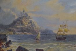 An interesting late 19th/early 20th century oil on board, depicting St Michael's Mount, with