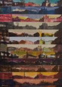 Jane Walker (20th Century, British), contemporary mixed media, Sheffield Skyline composition,