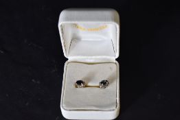 A pair of 9ct white gold stud earrings having sapphire and diamond chip clusters, approx 2.2g gross
