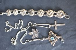 A small selection of silver including a silver pendant having 9ct rose gold decoration and central
