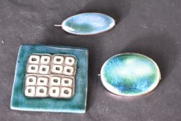Three ceramic brooches, including Ruskin, Kennington and Astrid Tjalk for Fyrbo of Denmark