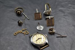 A small selection of jewellery including a Camy watch (no strap), HM silver cufflinks, St