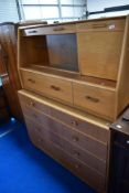 A vintage mid century golden oak office or similar unit, probably Gomme, display/bureau/cocktail