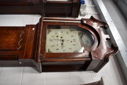 A 19th Century Oak and mahogany long cased clock having 8 day movement and painted pictorial dial