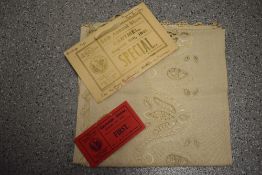 A hand worked tablecloth (possibly by a Miss/ Mrs Shuttleworth of Kirky in Furness) having come