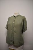 A 1940s sage green blouse, having scalloped collar, drawn thread work detailing to bodice and