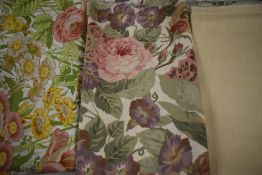 Three large pieces of vintage Sanderson 'Time Was' fabric, one piece of Sanderson 'Rose and Peony'