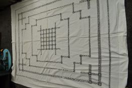 An antique drawn threadwork sheet or bed coverlet.