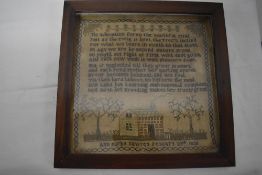 A Georgian sampler, worked by Ann Kirby, Sawrey, February 23rd 1826, with verse, house and trees