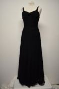 A 1940s multi layered black lace and tulle evening gown.