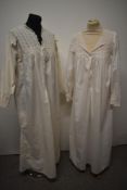 Two Victorian nightdresses, one having crochet to bodice and cuffs and the other Broderie Anglais