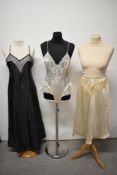 A vintage 1980s David Nieper silky lace teddy, appears unworn, a 1960s Lux Lux black nightdress/