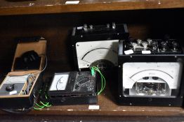 A vintage Crompton Parkinson Watt meter, a Griffin & Tatlock ammeter, a Micronta Range Doubler