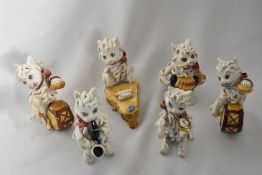 Six stylised Italian made cat studies, all playing musical instruments.