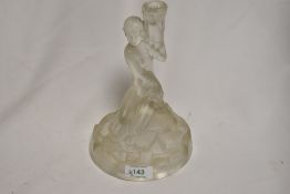 An Art Deco moulded glass lamp base in the style of Lalique, depicting nude maiden on rocks