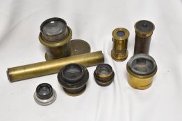 A Watkins patent Exposure Meter, part Plymouth Dock Ships telescope (cox), and four other lenses