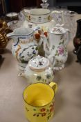 An 18th century Pratt Ware 'Duke of York' jug (AF) an 18th English porcelain bullet form teapot of
