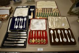 A selection of cased flatware and cutlery, to include Mother-of-Pearl spoons, dessert cullery,