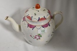 A late 18th/ early 19th century teapot, having hand painted motifs and floral sprigs.