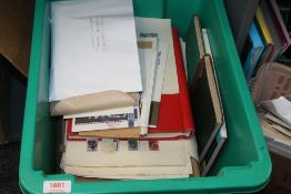 WORLD STAMPS IN TUB AND BOX, ALL ERAS, INCLUDES USEFUL GB FACE FROM PART BOOKLETS Tub full with