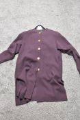 A trio of Jean Muir items, to include; coat in aubergine wool, a similar skirt and a pair of brown