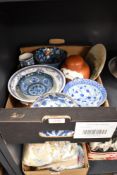 A selection of 20th century Chinese and Japanese ceramics, including hexagonal vase with bamboo