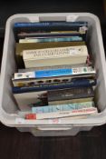 A carton of books of assorted genre including Reader's Digest Encyclopaedia of Garden Plants and