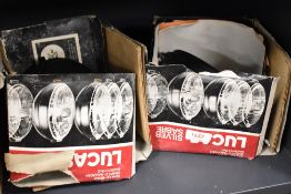 Two vintage Lucas Silver Sabre car lights.