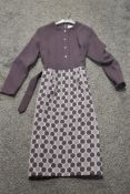 Three 1960s and 70s dresses, including blue dress with puff sleeves and heart pattern.