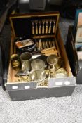 An assortment of items, including part canteen of cutlery, pewter tankards, toast rack, ash tray and