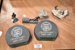 Two granite Westmorland county football association coaster holders, centenary 1897-1997 and four