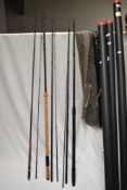 A Shakespeare Omni carbon Match rod 13ft 1820-390, an unmarked 3pc 15ft 6in fly rod and a Silstar WR