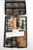 Two pocket boxes of fishing flies containing approximately 140. Beaded prince nymph flies and