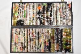 A wooden painted box containing approximately 2000 fishing flies including Midge pupas, Nymphs,