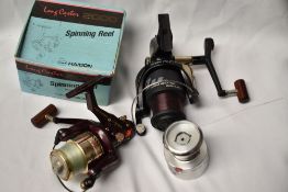 A Master Blaster spinning reel MB602 and a Long Micon high speed spinning reel
