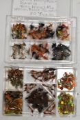 Two clear plastic pocket boxes of approximately 200 hand tied flies a Really good mixture