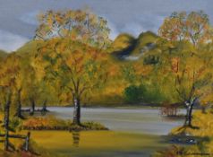 M. Edmondson (20th Century, British), oil on canvas, 'Autumn in Lakeland', a naive and vibrantly