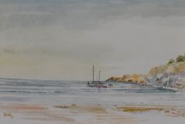 DB Selby (20th Century), watercolour, Coastal bay with yachts, signed to the lower left, framed,