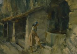 After Sir William Russell Flint RA ROI (1880-1969), coloured print, 'The Wishing Well', signed in