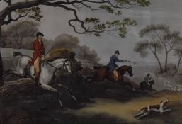 After Samuel Howitt (1756/7-1822), coloured prints, Four French Fox Hunting illustrations, to