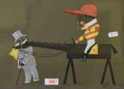 T.George, gouache, 'Ichabod!', a racehorse and jockey caricature, signed and dated '94 to the